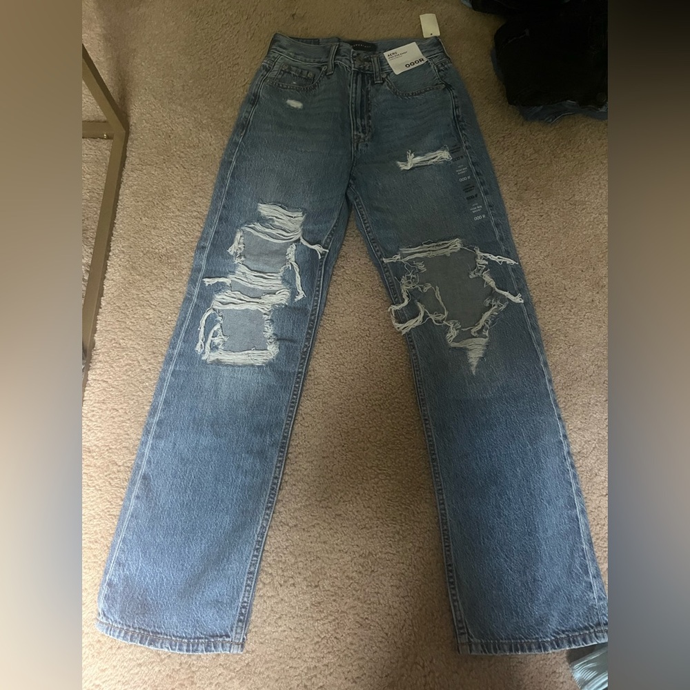 Aeropostale High Rise Baggy Distressed Blue Jeans